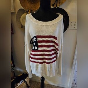 NWT Women's White and Red Flag Sweater